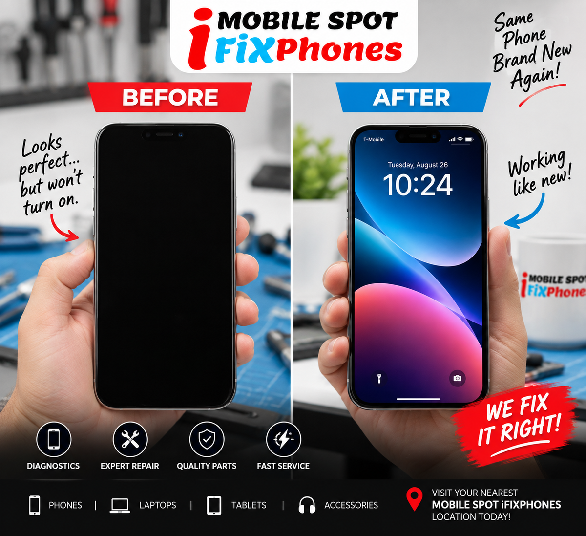 Phone Looks Fine but Won’t Turn On? Mobile Spot iFixPhones Can Help